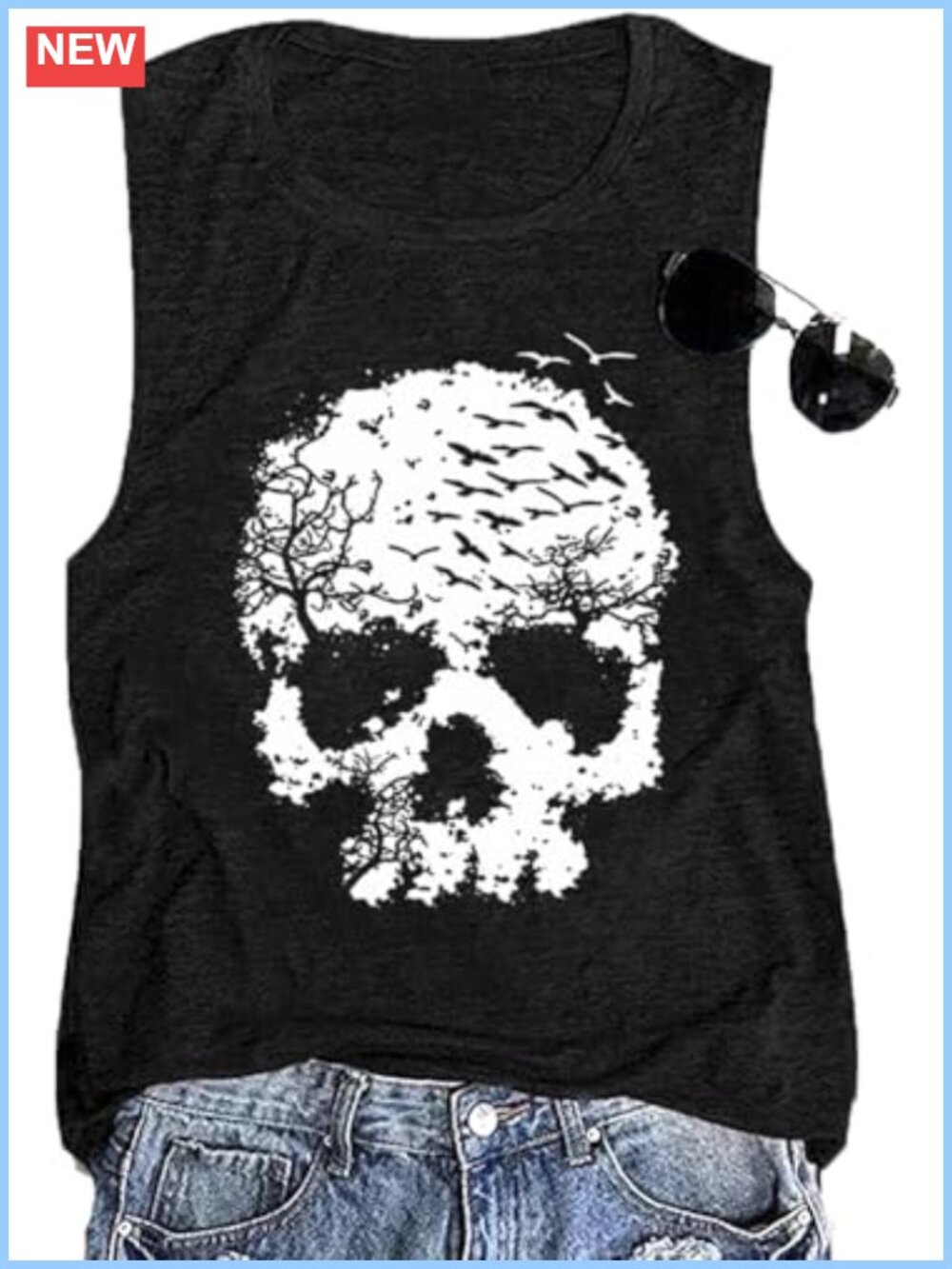 Skull Graphic Tank Top Sleeveless Gothic Horror Tee Casual